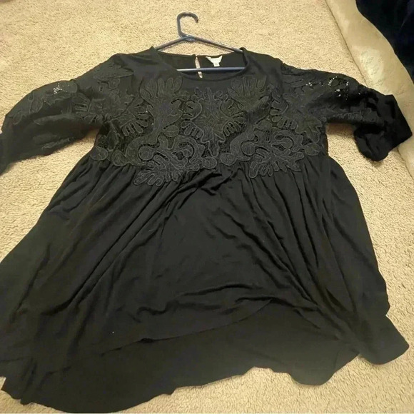 Anthropologie Deletta Long Sleeve Black Lace Desi Top Medium Beautiful - Picture 9 of 11